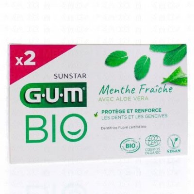 GUM  Dentifrice Menthe fra&icirc;che aloe vera bio lot de 2 tubes 75ml