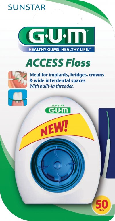 GUM &acute; Implant Floss Floss implants dentaires sans cire 50 fils x 30cm