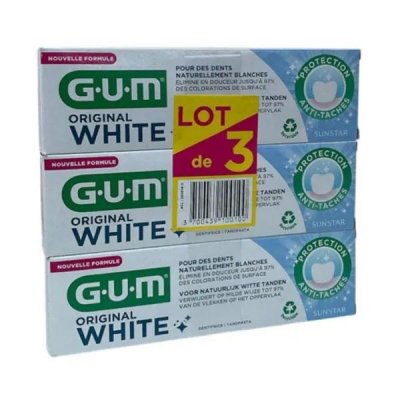 GUM  Original White Dentifrice 3 x 75 ml - Lot 3 tubes de 75 ml