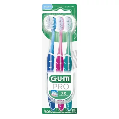 GUM  Pro Brosse &agrave; Dents Souple 3 Brosses - Blister 3 brosses &agrave; dents