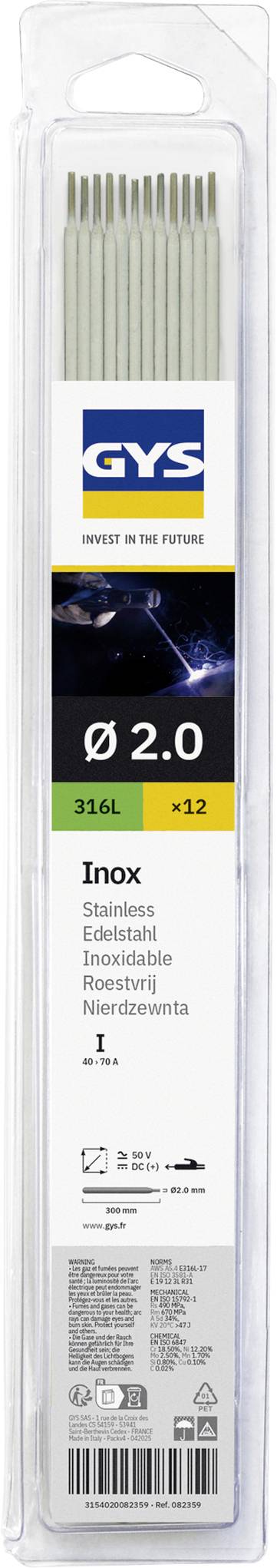GYS  - 12 &eacute;lectrodes soudage inox - Diam&egrave;tre 2 - Blister - 082359