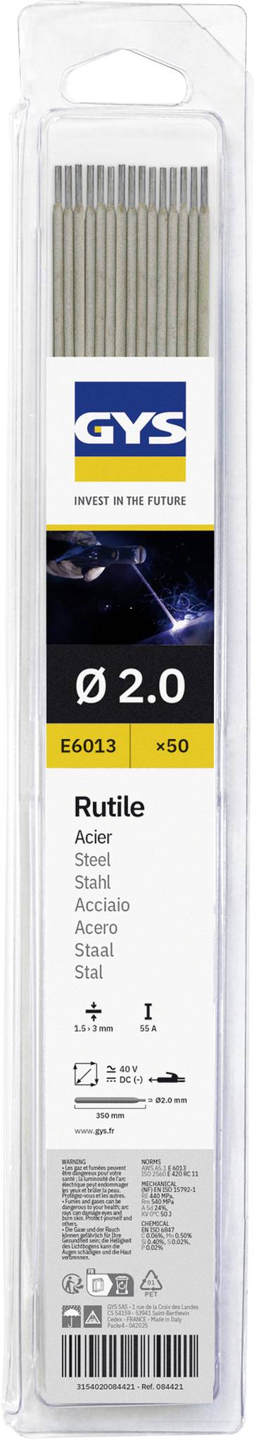 GYS  - Blister de 50 &eacute;lectrodes rutiles &oslash; 2,0 mm - 084421