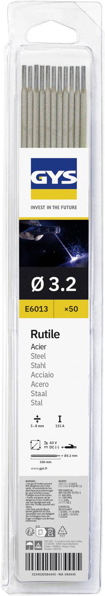 GYS  - Blister de 50 &eacute;lectrodes rutiles &oslash; 3.2 mm - 084445