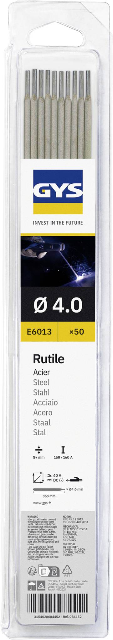 GYS  - Electrode de soudage traditionnelle acier rutile 50 pi&egrave;ces 4.0mm