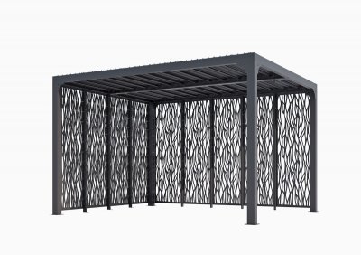 HABRITA  Pergola bioclimatique Aluminium avec panneaux moucharabieh coloris gris