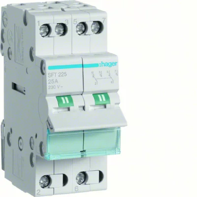 HAGER  - Inverseur modulaire 2 p&ocirc;les 25A, point commun amont, I-0-II