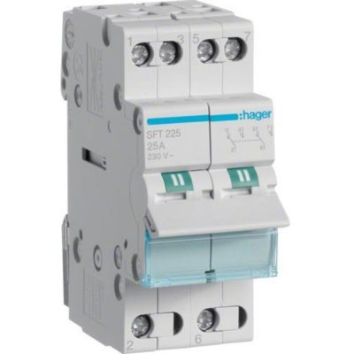 HAGER  - Inverseur modulaire 2 p&ocirc;les 25A, point commun amont, I-0-II