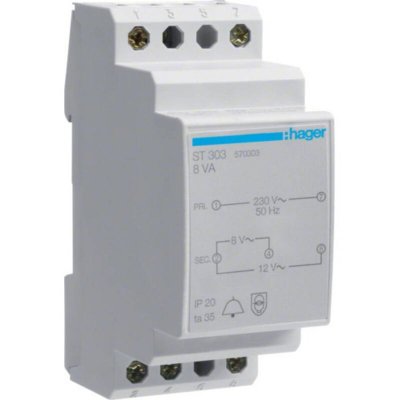 HAGER  transformateur de sonnerie 8va 230v/8-12v st303