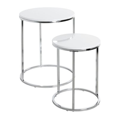 Haku M&ouml;bel 33384 Lot de 2 Tables Basse Acier/MDF Chrom&eacute;-Blanc 50 cm