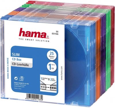 HAMA  00051166 bo&icirc;tier cd ""slim"" - lot de 25 - assortiment de couleurs