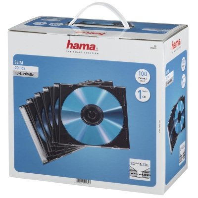 HAMA  00051270 bo&icirc;tier cd `slim` - bo&icirc;te de 100 -transparent et noir
