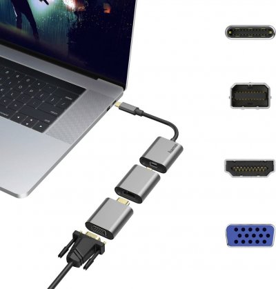 HAMA  00200306 c&acirc;ble vid&eacute;o et Adaptateur 0,15 m USB Type-C Mini DisplayPort/HDMI/VGA Gris