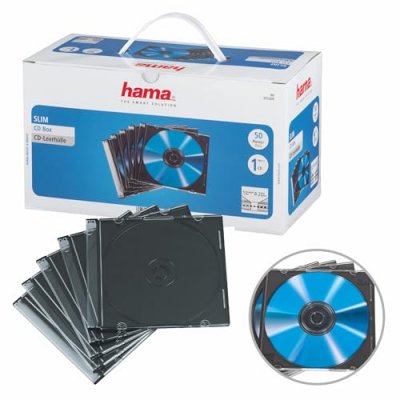 HAMA  51269 Bo&icirc;tier CD ""Slim"" - Bo&icirc;te de 50 - Transparent et noir