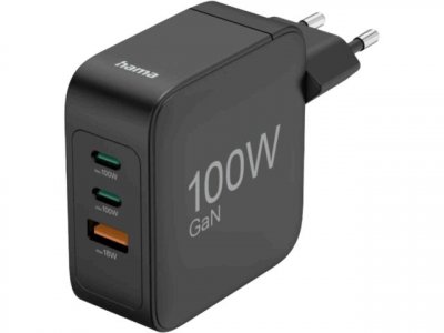 HAMA  adaptateur secteur rapide 2x USB-C 1x USB-A PD GaN 100W noir