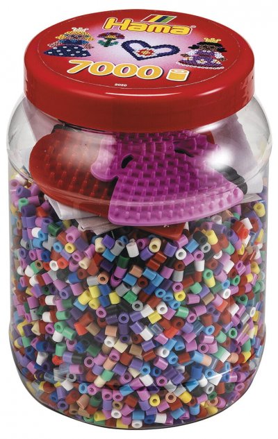 HAMA  - midi pot rouge 7000 perles +2 plq couleurs