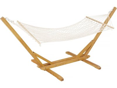 HABITAT ET JARDIN Hamac Bois Avec Toile En Macram&eacute; ""dallas"" - 305 X 120 X 123 Cm - Blanc