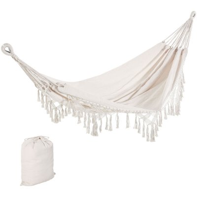 OUTSUNNY Hamac de voyage portable style boh&egrave;me chic coton polyester beige