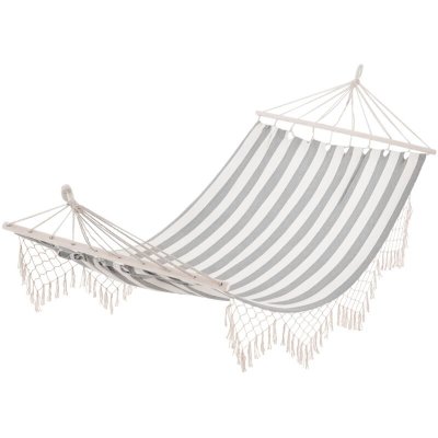 OUTSUNNY Hamac de voyage style hippie chic coton polyester gris &eacute;cru ray&eacute;