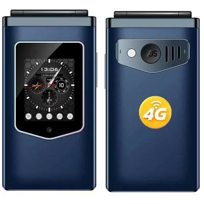 HAMTOD  T8 4G T&eacute;l&eacute;phone Portable Senior &agrave; Clapet Bleu