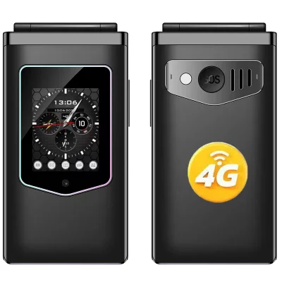 HAMTOD  T8 4G T&eacute;l&eacute;phone Portable Senior &agrave; Clapet Noir