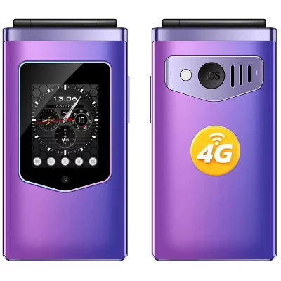 HAMTOD  T8 4G T&eacute;l&eacute;phone Portable Senior &agrave; Clapet Violet