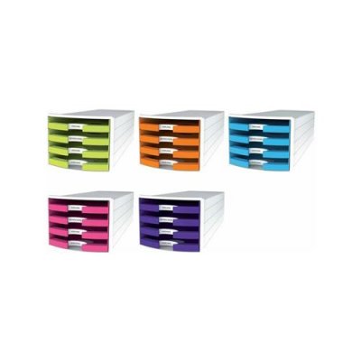 HAN  IMPULS Bo&icirc;te de rangement avec 4 tiroirs ouverts Blanc/citron Format A4/C4