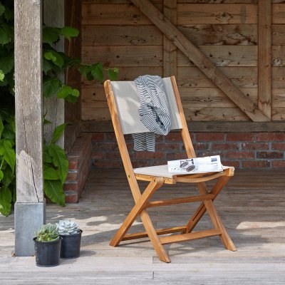 BERAH GETAH HANO&Iuml; Chaise de jardin en acacia massif et textil&egrave;ne gris