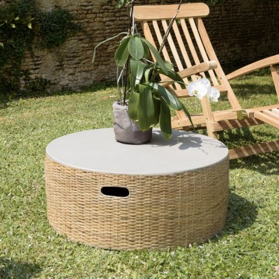 HANS - Table basse ronde plateau en b&eacute;ton socle en bambou naturel