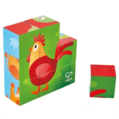 HAPE  casse-t&ecirc;te en blocs de bois Animaux de la ferme 9 pi&egrave;ces