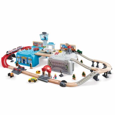 HAPE  Circuit de train paysage urbain bo&icirc;te rangement bois E3773