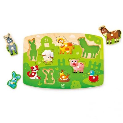 HAPE  E1408 Farmyard Animal Wooden Peg Puzzle - Educational Toy