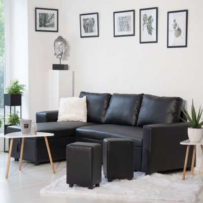HAPPY GARDEN  - Canap&eacute; d'angle convertible tony 3 places noir - Noir