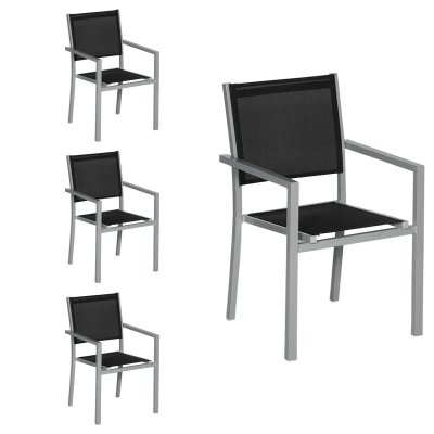 HAPPY GARDEN  Lot de 4 chaises en Aluminium Gris - textil&egrave;ne Noir