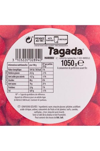 GENERIQUE HARIBO Boite de 210 bonbons Tagada Maxi original - 1,06 kg