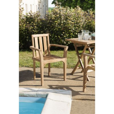 MACABANE HARRIS - Ensemble de 2 fauteuils de jardin empilables en bois Teck