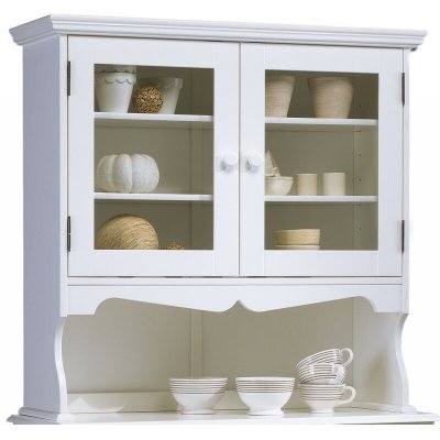 Haut de vaisselier 2 portes vitr&eacute;es style anglais blanc 40812