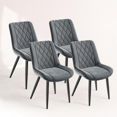 HavenlyHome Lot 4 Chaises, Velours Rembourr&eacute;, Ergonomique, R&eacute;glable, Gris Fonc&eacute;