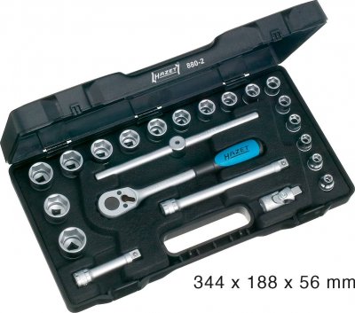 HAZET  880 Ensemble cl&eacute; &agrave; douille et cl&eacute; &agrave; cliquet avec douilles 6 pans 2 mm