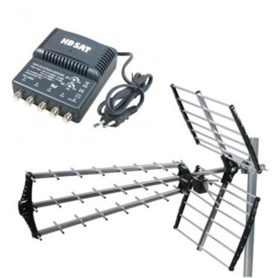 Hdsat - Antenne tnt Trinappe Gain 18dB + Amplificateur tnt 4 Sorties