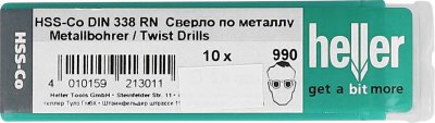 HELLER  - Foret acier special au cobalt hss-co din 338 rn d : 2,0 x 49/24,emballage : 10 pieces