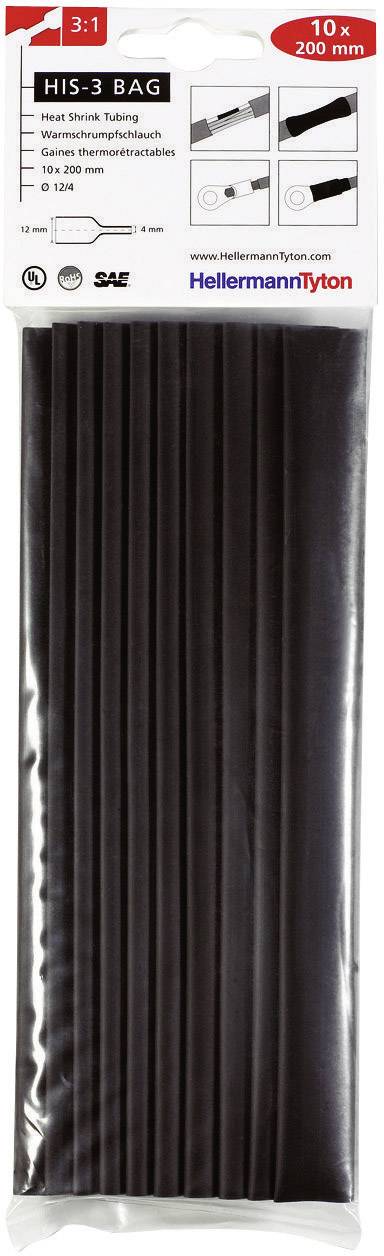 HELLERMANNTYTON  - Lot de 10 gaines thermo r&eacute;tractables noires his-3-bag-12/4 200mm