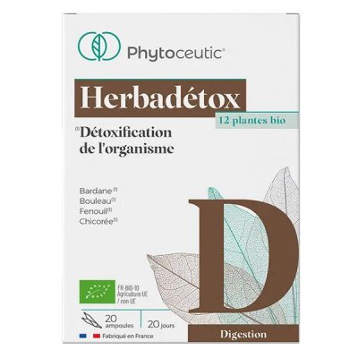 PHYTOCEUTIC Herbadetox 12 plantes Actives bio 20 Ampoules de 10ml