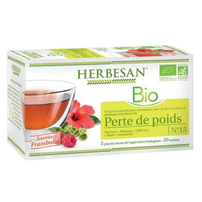 HERBESAN  Infusion Mat&eacute; Framboise Perte de Poids Bio 20 sachets