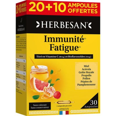 HERBESAN  Miel Gel&eacute;e Royale Ac&eacute;rola Propolis Pollen Extrait de Pepins de Pamplemousse 30 ampoules