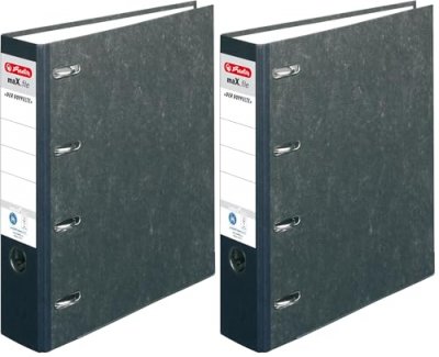 HERLITZ  Classeur marbr&eacute; 4 anneaux maX.file nature, noir - Lot de 3