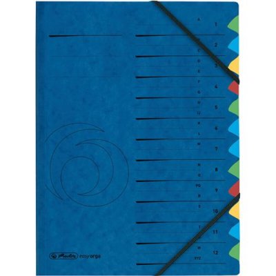 HERLITZ  Trieur, A4, carton, 12 compartiments, bleu - Lot de 3