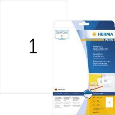 HERMA  4230 &Eacute;tiquettes correction/couverte 210 x 297 A4 Blanc