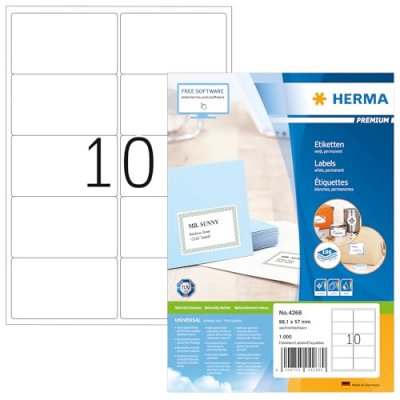 HERMA  4268 &Eacute;tiquettes d'adresse 99,1 x 57 Premium A4 1000 pi&egrave;ces Blanc
