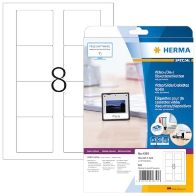 HERMA  4355 &Eacute;tiquettes pour disquettes 3,5 70 x 67,7 A4 Blanc