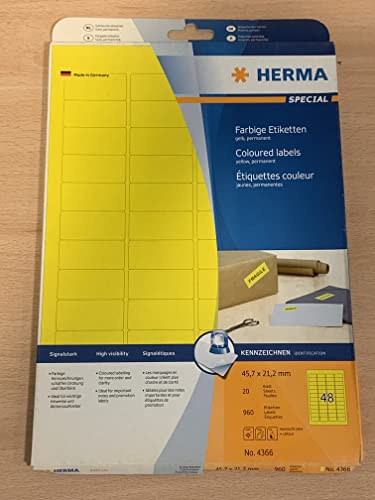 HERMA  4366 &Eacute;tiquettes 45,7 x 21,2 A4 960 pi&egrave;ces Jaune